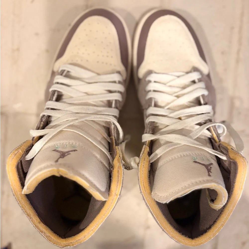 Jordan High-Top Sneakers in Cream, Brown & Yellow